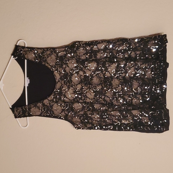 VTG Y2K Wet Seal 2x black sheer sequins tank top with sheer undershirt - Picture 1 of 11